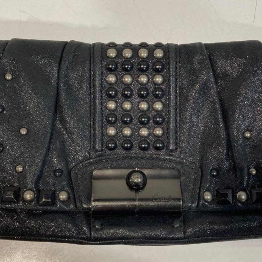 Women’s Coach Kristin Elegant Black Leather Studded Clutch